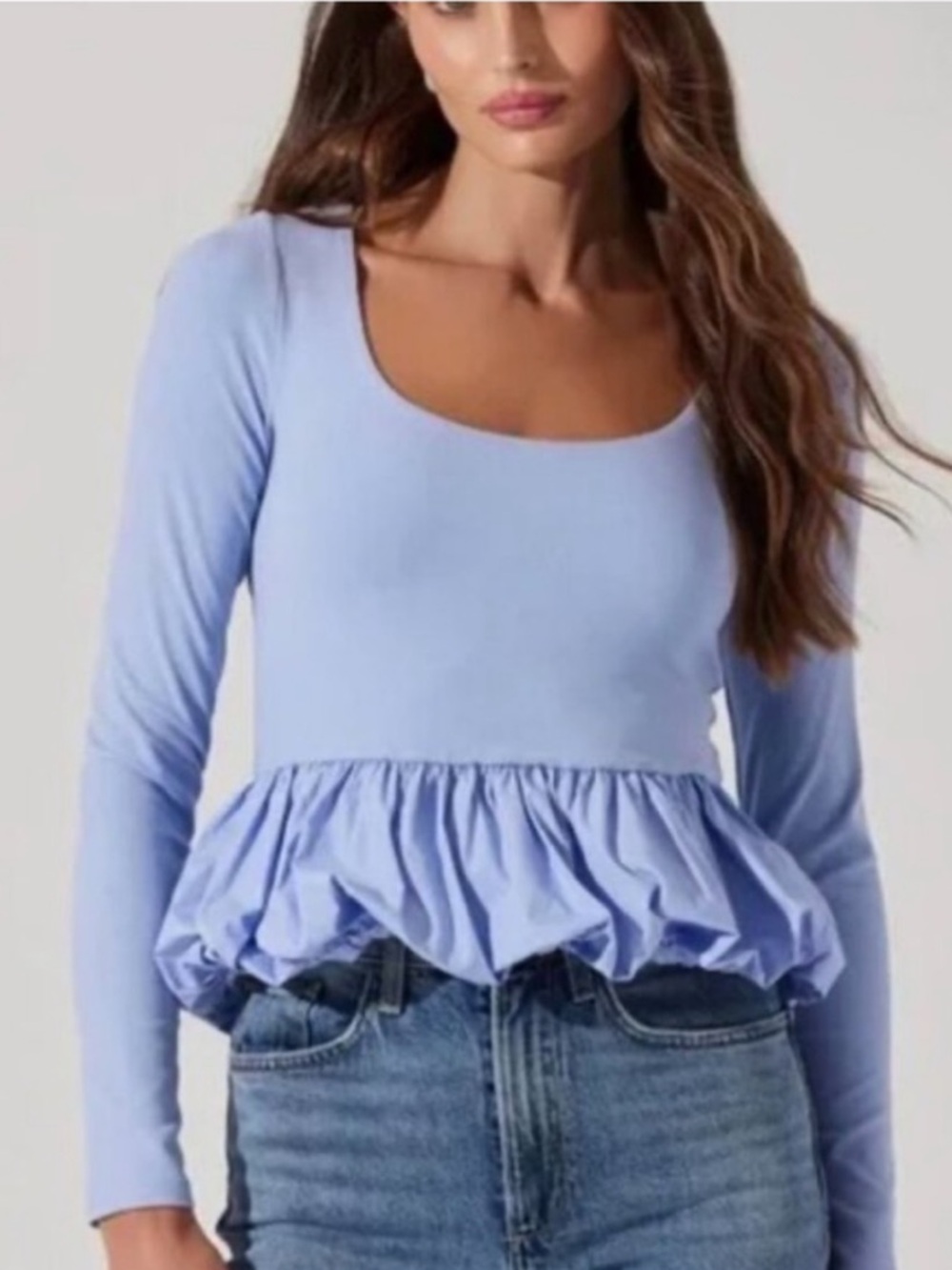 ASTR the Label $65 Long Sleeve Bubble Peplum Periwinkle Blue Top